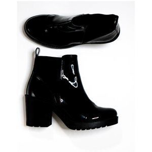 H&M DIVIDED Women’s Block High Heel Black Ankle Boots Round Toe Sz 6